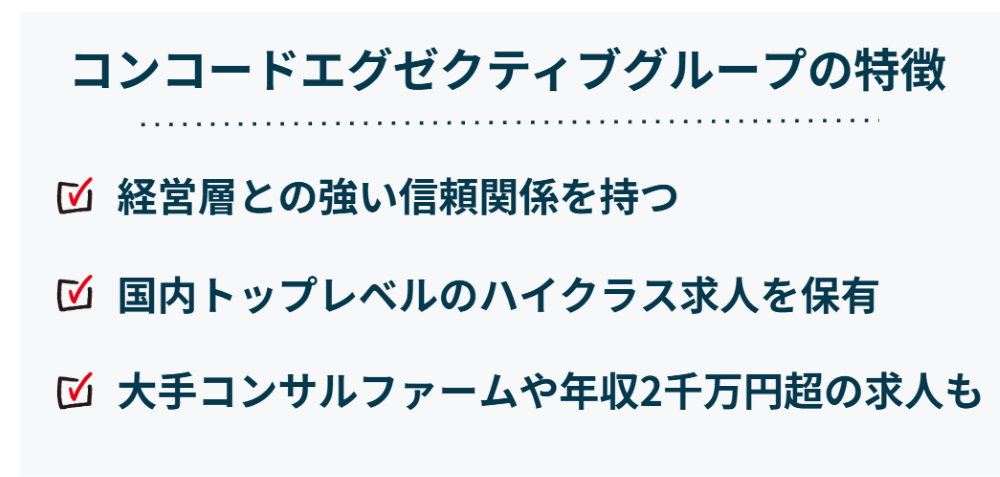 コンコードエグゼクティブグループ（30代後半〜40代のミドル層におすすめ！ハイクラス転職エージェント）