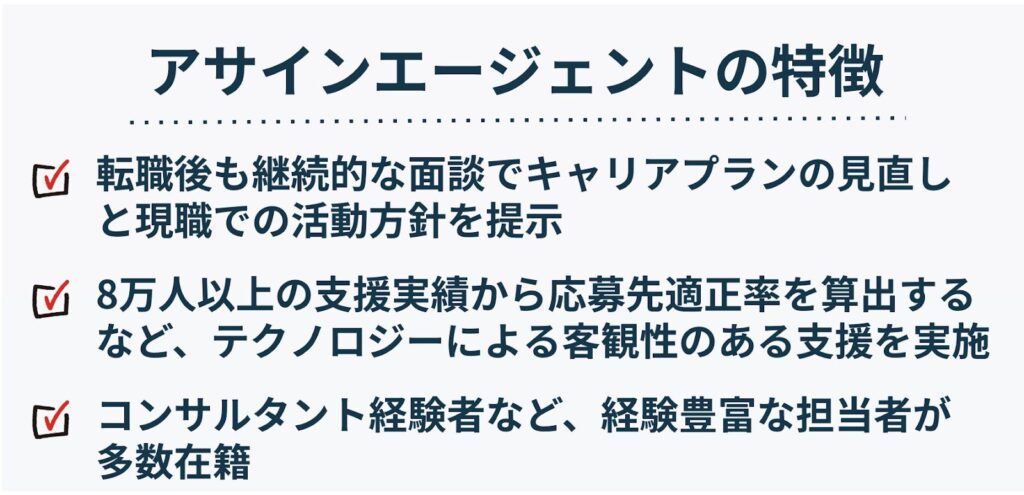 アサインエージェントの特徴（若手ハイクラス向け）